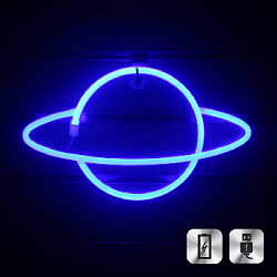 Неоновая подвеска "Сатурн"  30 х 17,5 см, от батареек и USB, синий